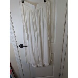 Kiwi + Punch White Crinkle Gauze Wide Leg Boho Slit Pants Women Large